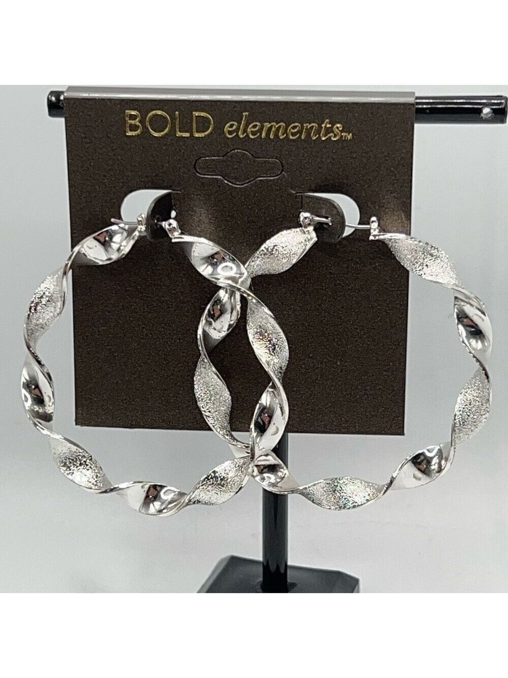 Bold Elements Silver Twisted Hoop Earrings